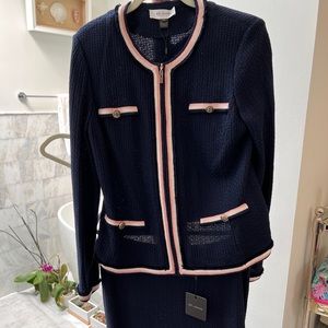 St John Knits Suit Navy with Pink and white trim. NWT